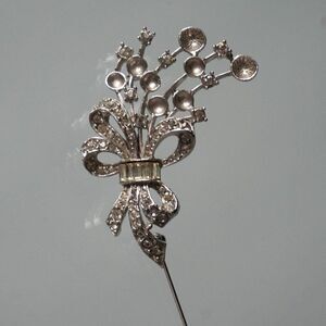 Vintage Silver Tone Clear Rhinestone Bow Pin Brooch -FLAWS